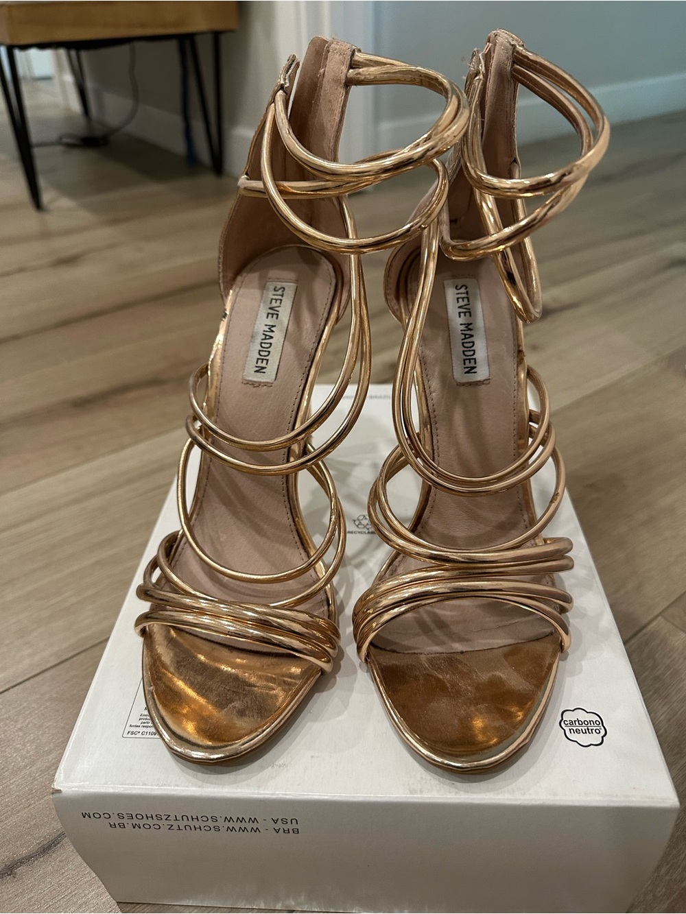 Steve Madden Gold Metallic Multi-Strap Heeled Sandals